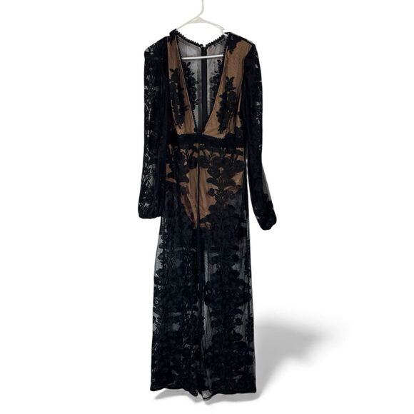 New For Love & Lemons x Free People Temecula Sheer Black Lace Jumpsuit XL - Picture 3 of 8